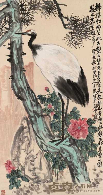 王震 1923年作 松鹤图 立轴 176.5×95.9cm